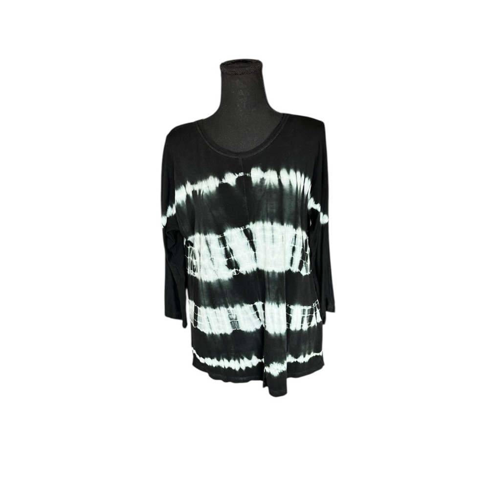 Sundays Tie Dye Black White Tunic Top Boho Oversized Soft Rayon Small S87